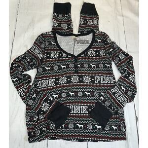 Victorias Secret I Only Sleep In PINK Pajama One Piece Large Thermal Festive Dog